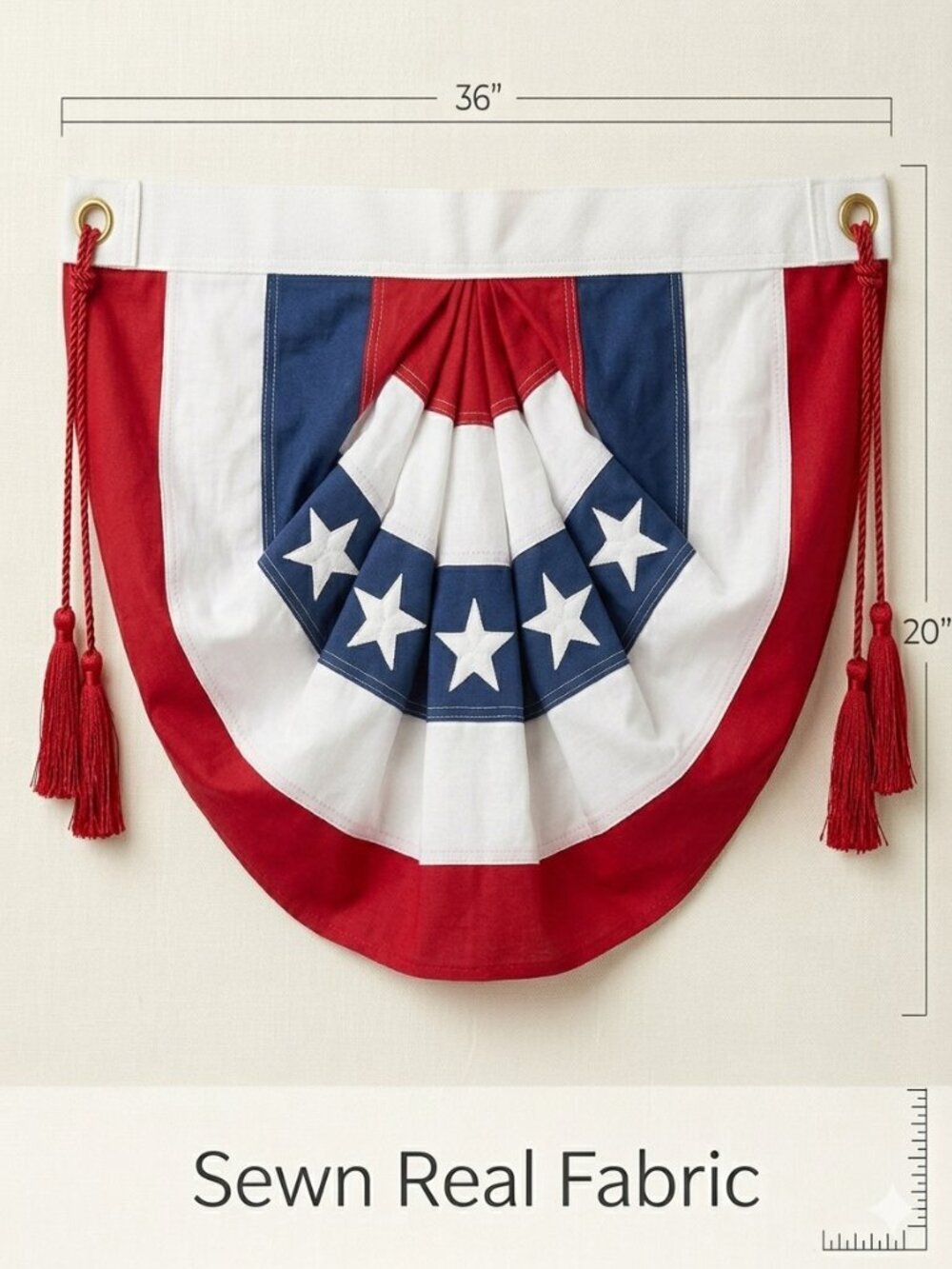 Vintage Heavy Cotton Patriotic Bunting – 3ft Sewn Fan Bunting with Corded Tassel